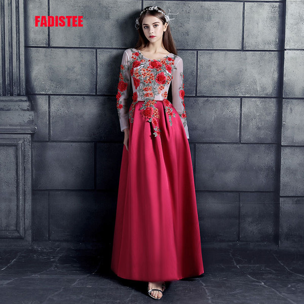 FADISTEE New arrival Modern party evening lace dresses Vestido de Festa prom dress sexy O-neck A-line burgundy long sleeves 