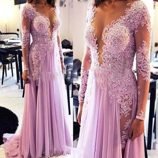 FADISTEE New arrival party evening dresses Vestido de Festa lace chiffon prom dress lace O-neck see through transparent top long sleevs gown