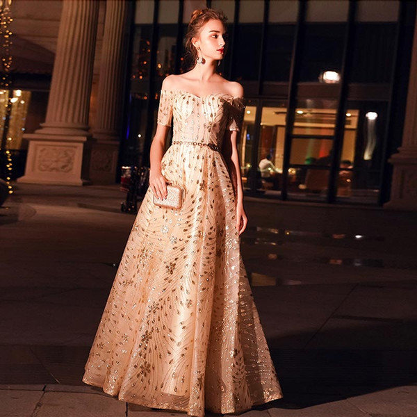 FADISTEE New arrival elegant evening party prom dresses Vestido de Festa gown A-line Robe De Soiree short sleeves bling sequins