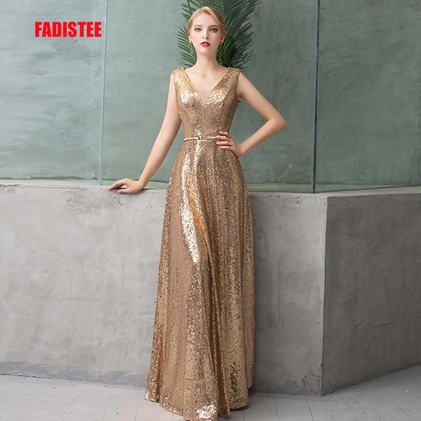 FADISTEE New arrival party dress evening dress Vestido de Festa A-line sleeveless prom gown long new style beading gold sequins