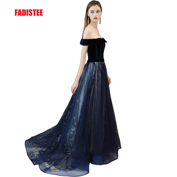 FADISTEE New arrival party dress evening dress Vestido de Festa sexy lace velour A-line belt prom gown navy new style