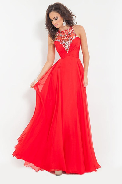 Red Evening Dresses vestidos de festa Halter Floor Length Beading Long Prom Dress 2017 robe de soiree