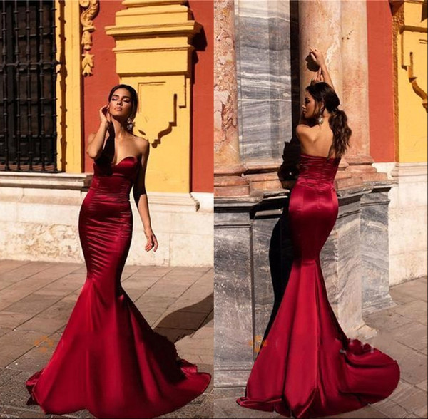 New Elegant Red Mermaid Prom Dresses Sweetheart Neck Backless Evening Party Dress Cheap Prom Dress BC1531