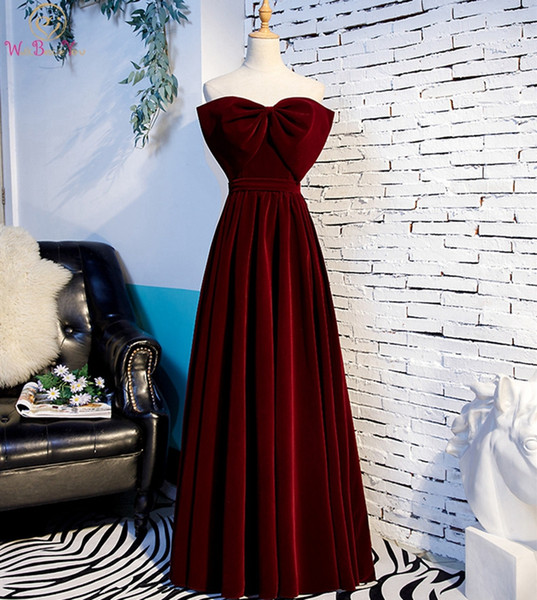 Strapless Prom Dress Velour Big Bow Sleeveless Floor Length A-line Simple Elegant New Lace-up Pleat Formal Evening Dress