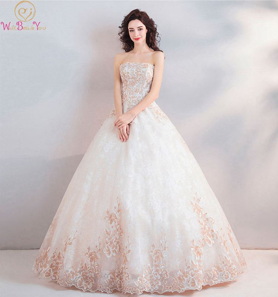 Beige Prom Dress Lace-up Strapless Sleeveless Floor Length Ball Gown Tulle Lace Lace-up Elegant Simple Appliques Evening Dresses