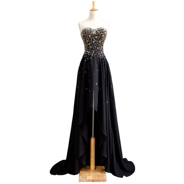 Beaded Sweetheart Chiffon Prom Dresses New High Low Party Dress Black Prom Gowns Lace Up