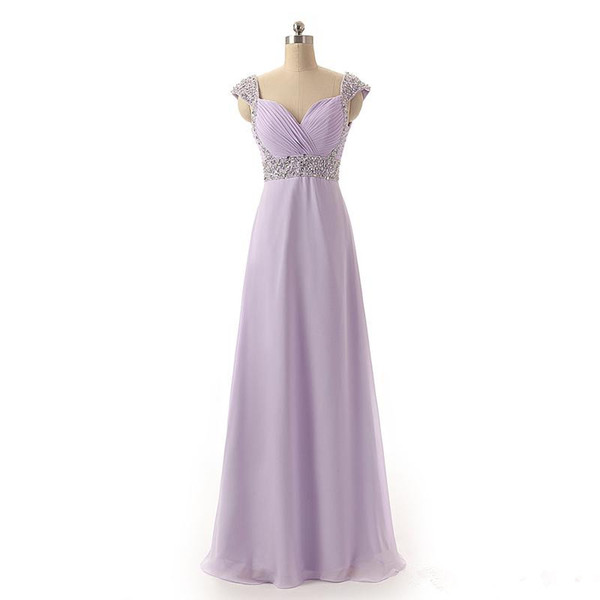 Beaded Chiffon Long Prom Dresses with Cap Sleeves Abendkleider Party Lavender Purple Black Formal Evening Dress Gown