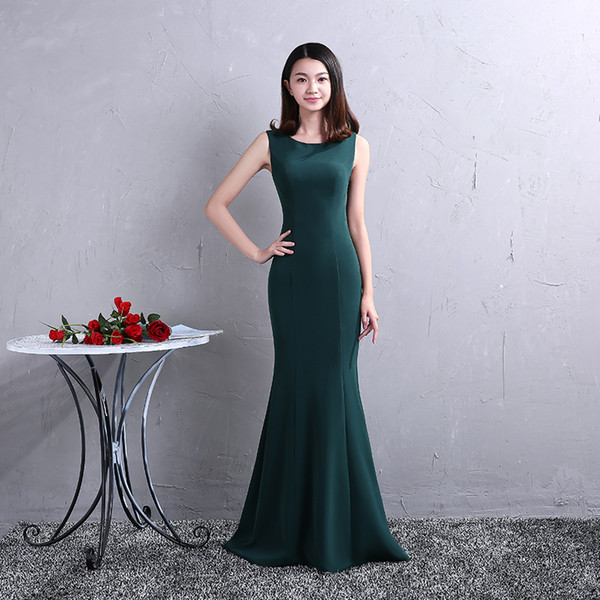 Scoop Neck Satin Mermaid Prom Dresses Dark Green Long Prom Gowns Floor Length Party Dresses