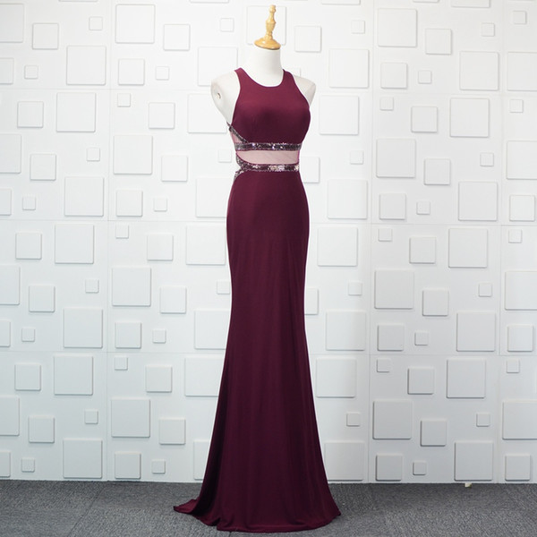 Beaded Jewel Neck 2 Pieces Prom Dresses Purple Burgundy Sheer Sheath Prom Gown Floor Length Party Dress