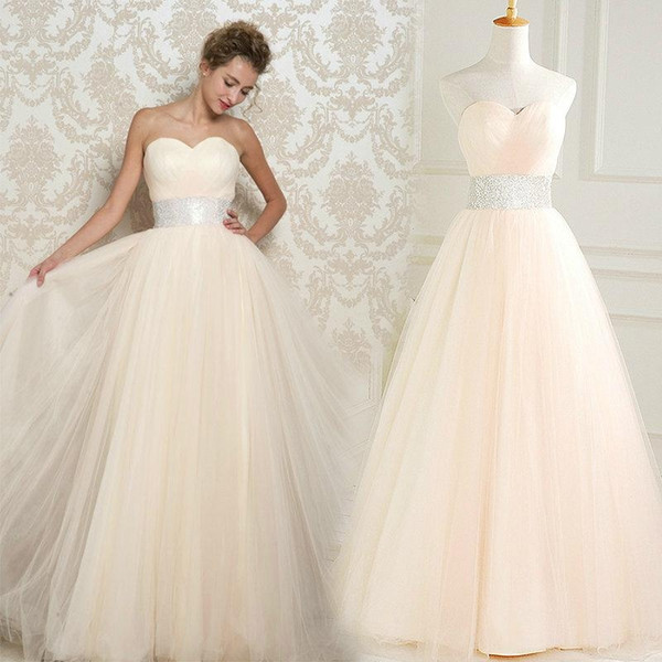 New A Line Sweetheart Floor Length Tulle Prom Dresses Beaded Evening Gown Elegant Long Party Dresses