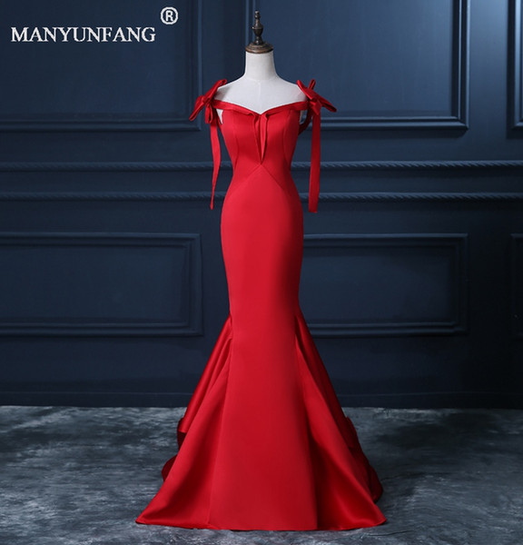 Bateau Neck Modern Arabic Hot Red Formal Prom Dresses African Elegant Off The Shoulders Mermaid Popular Evening Prom Gowns