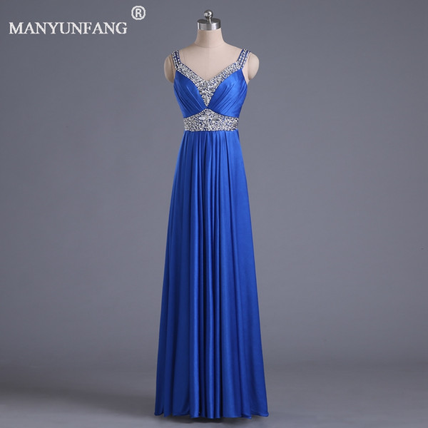 Hot Sale Prom Dresses Graceful Blue Long Evening Dresses V Neck Sheer Lace Beaded Sequins Scoop Ruched A-Line Party Gowns Formal Prom Dress