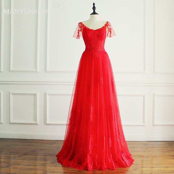 New Style Red Simple Crystal Prom Dresses Wear Big Sleeves Rhinestone Formal Gowns Bridal Dresses Floor Length Prom Gowns