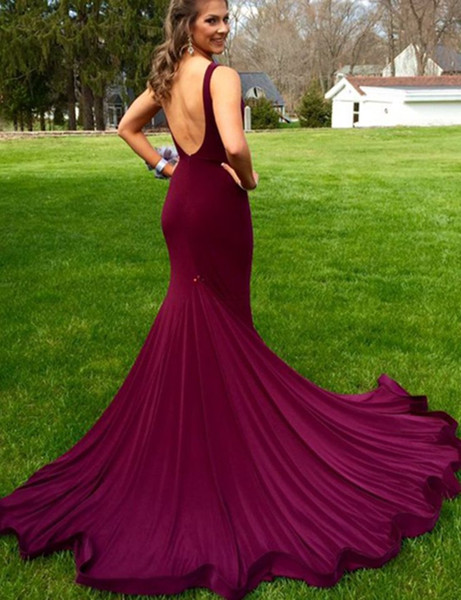 Mermaid Chapel Train Long Prom Dresses Sleeveless Backless Cutaway Sides Velvet Evening Party Dress for Women Floor Length Open Back