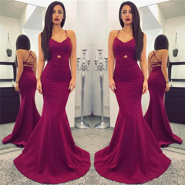 New Simple Satin Mermaid Prom Dresses Sexy Spaghetti Straps Backless Evening Gowns Cheap Special Occasion Dress