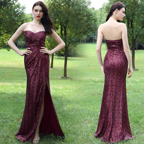 2017 Fashion Sequined Prom Dresses With Side Split Sweerheart Backless Formal Evening Gowns Custom Maed Mermaid Formal Party Gowns