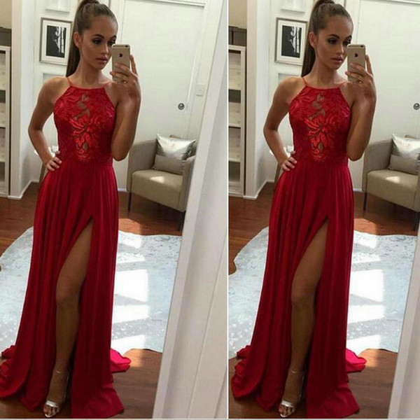 prom dresses prom dress mermaid prom dresses Red Long sleeve A-Line Floor-Bength Evening Dresses Sweep-Train Lace Chiffon CK059