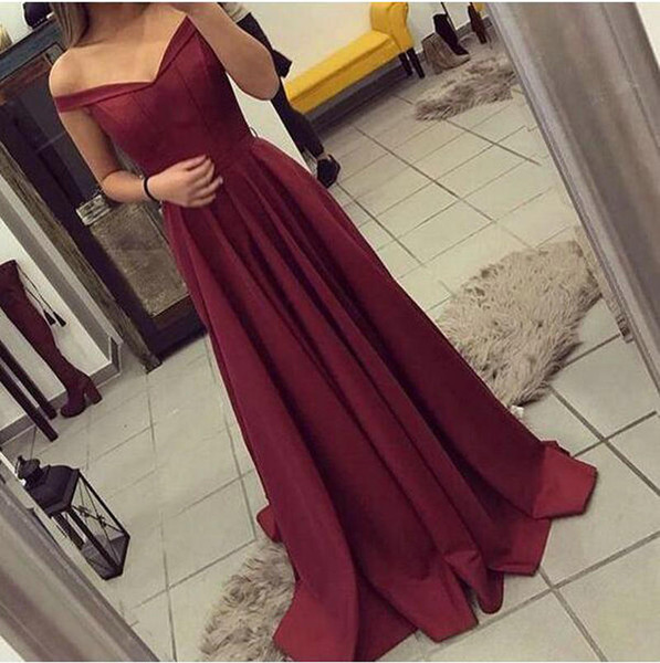 prom dresses Vintage Burgundy Satin Prom Dresses A Line V Neck with Appliques Open Back Evening Gowns Bridal Reception Dress Cheap CQ008