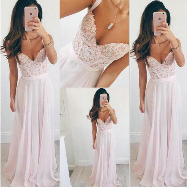 prom dresses prom dresses long New style Pink Lace Chiffon Her shoulders with v-neck Long Bridesmaid Dresses CK030