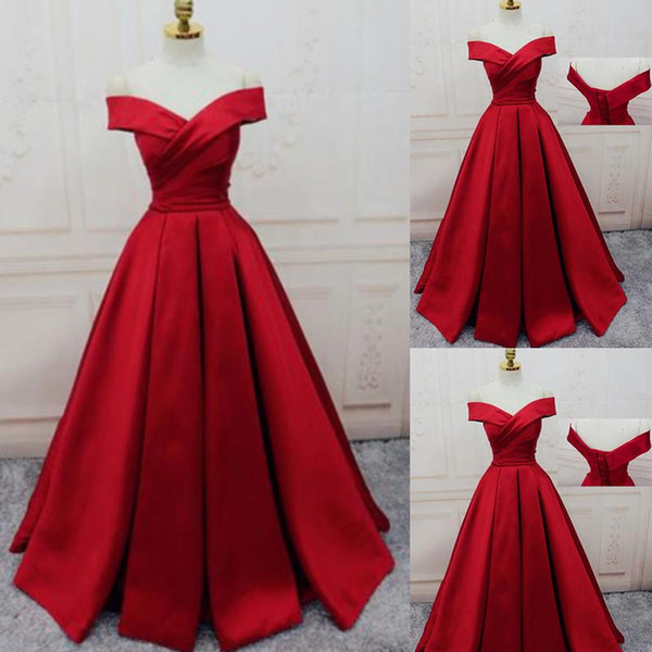 Simple Dark Red Prom Dresses V Neck Off The Shoulder Ruched Satin Custom Made Backless Corset Evening Gowns Formal Dresses Real Image 412