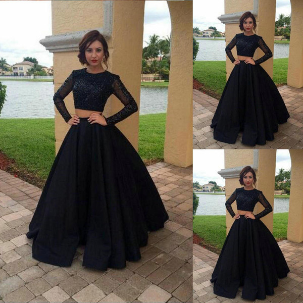 Black dresses evening wear prom dresses Lace Satin Floor-Bength Beads Mother's Formal Wear Sheer Neck/Straps Long sleeve CK039