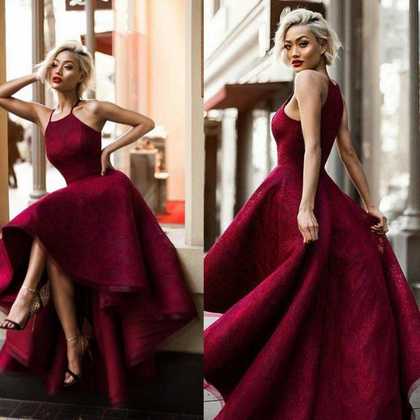 Chic Prom Dresses Special Occasion Dresses Sexy Halter Burgundy Lace Prom Dress/Evening Dress CK262