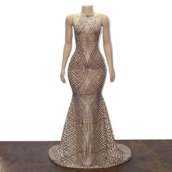 GiayMus Major Beading Mermaid Prom Dresses Halter Sleeveless Gold Dresses vestido de festa Longo abiye Elegant Evening Dresses