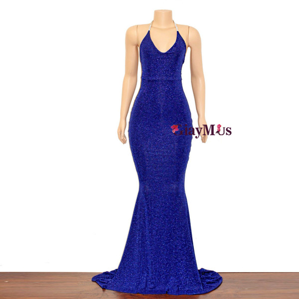 GiayMus Vestidos de festa Blue Prom Dresses Backless Stretch Mermaid Evening Dresses Plus Size Sleeveless Long Women's Guest Dresses