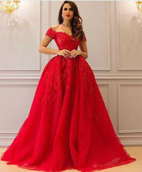 2017 Red Prom Dresses Ball Gown Off the Shoulder Straps with Blingbling Beaded Chapel Train Evening Gowns