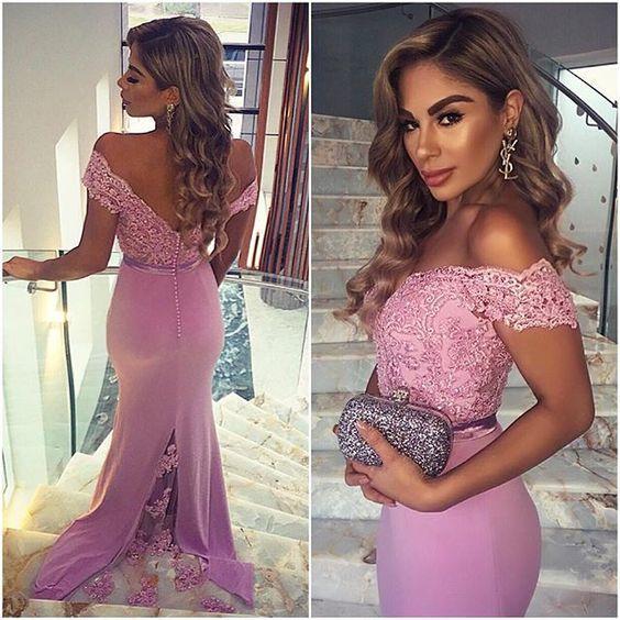 2017 Fashion Charming Off the Shoulder Mermaid Prom Dresses Lace Appliqued Fitted Backless Prom Evening Gowns Vestidos