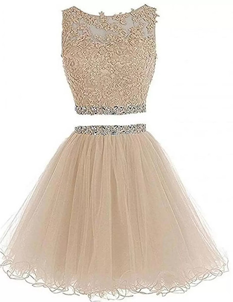 New Two Pieces Short Prom Dresses A Line Tulle Beaded Crystals Appliques Homecoming Graduation Cocktail Party Gown QC1302