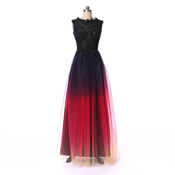 New Sexy Long Gradient Evening Prom Dresses Chiffon A Line Beaded Plus Size Floor-Length Ombre Formal Party Gown QC1245