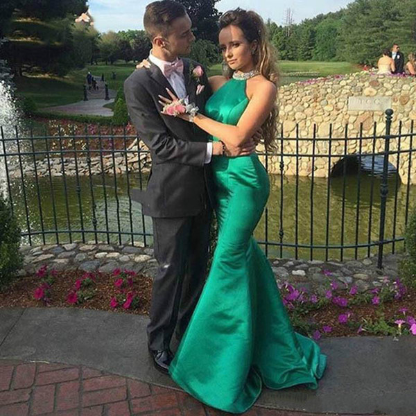 New High Quality Mermaid Halter Evening Dress Satin Beaded Sleeveless Floor Length Formal Special Party Gowns Prom Dress