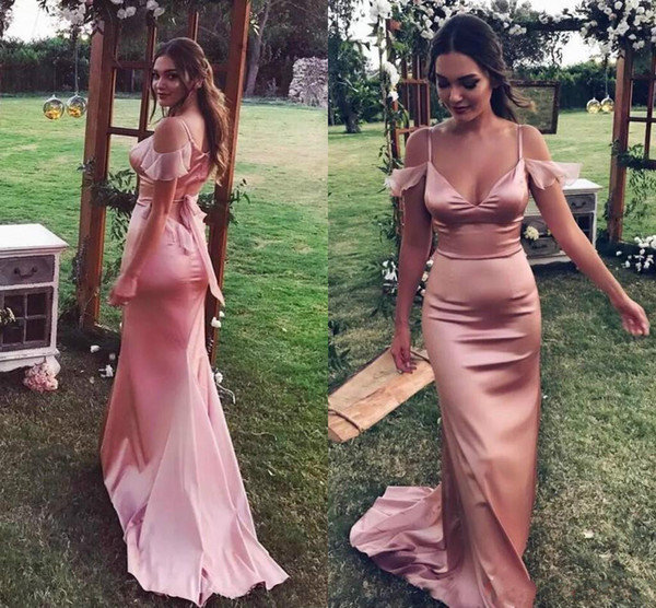 Sexy V Neck Trumpet Long Evening Dresses Spaghetti Straps Sweep Train Formal Prom Gown vestido de novia