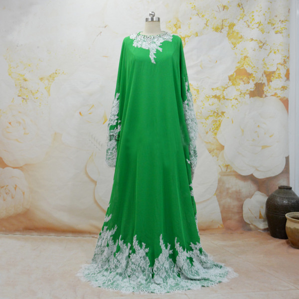 Moroccan Kaftan Dubai Green Evening Dresses Long Two Piece Chiffon Formal Party Dress Gown Turkish Abiye gece elbisesi Beads Prom Dresses