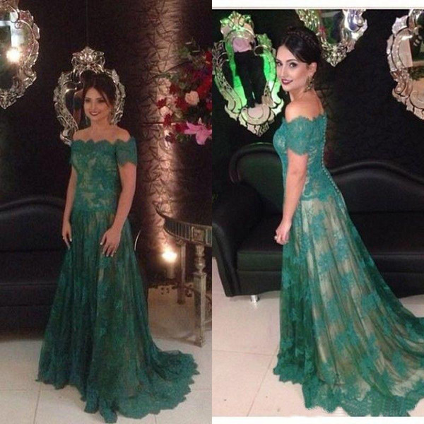 Elegant Green Dresses Evening Wear Short Sleeves Formal Dresses Evening Mermaid Long 2017 Lace Evening Gowns Prom Dresses 755