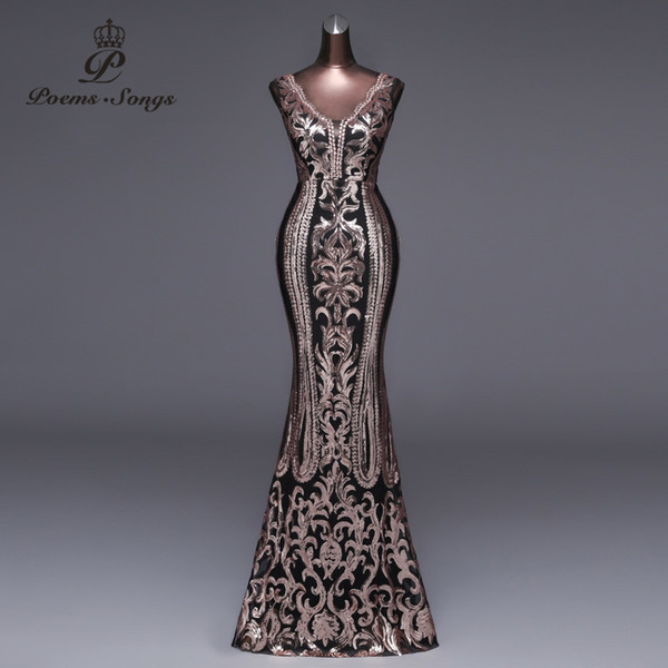 Mryarce New Double-V Long Evening Dress vestido de festa Sexy Backless Luxury Gold Sequin formal party dress prom gowns