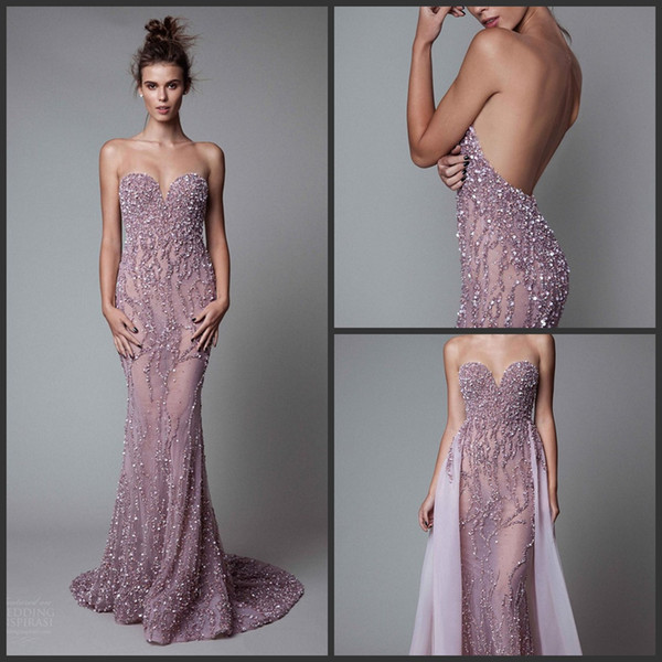 Luxury Beaded Pink Prom Dress Fully Sequins Party Evening Gowns Sexy Backless Evening Dresses Illusion Sweetheart with Overskirt Open Back