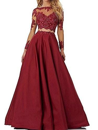 pretygirl womens Appliques Beading Two Pieces Prom Dresses Long Sleeve Evening Party Gown Formal