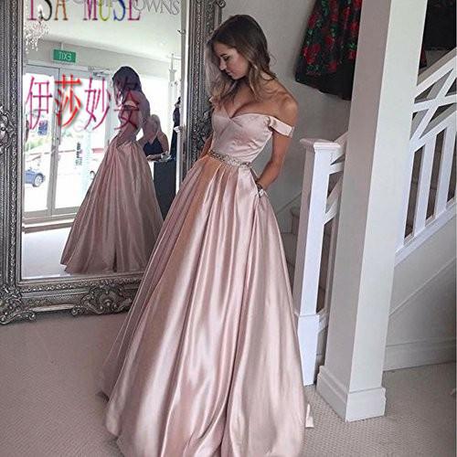 The Shoulder Beaded Satin Evening Prom Dress with Pocket vestidos de fiesta