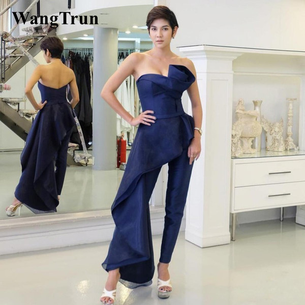 Stylish Dark Navy Prom Dresses Jumpsuit Organza Overskirt Evening Dresses vestidos de fiesta Party Gowns Pant Suits Cocktail Dresses