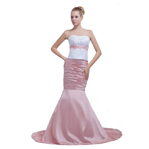 Newest White Pink Mermaid Prom Dress With Beaded Appliques Slim Hips Off Shoulder Design Ladies Carpet Dress