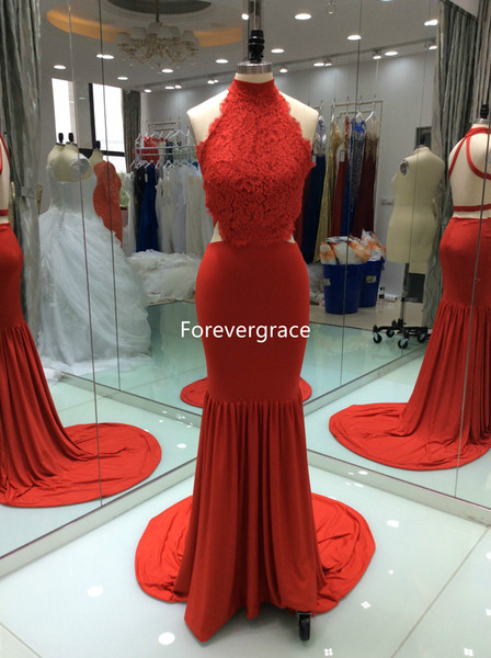 2017 Real Photos Red Colour Prom Dress New Lace Applique Sleeveless Backless Long Evening Party Gown Custom Made Plus Size