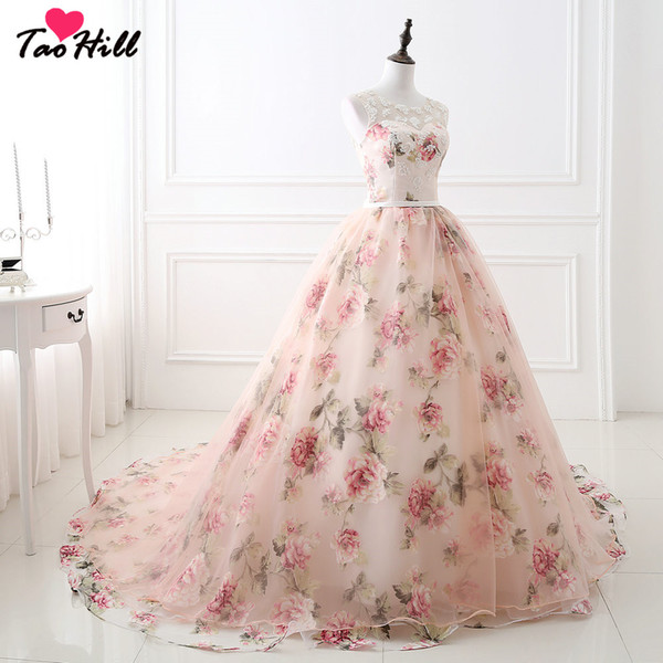 TaoHill Ball Gown Prom Dresses for Pageant Women Flower Printed Gown Cheap Pearls Prom Dress for Plus Size woman