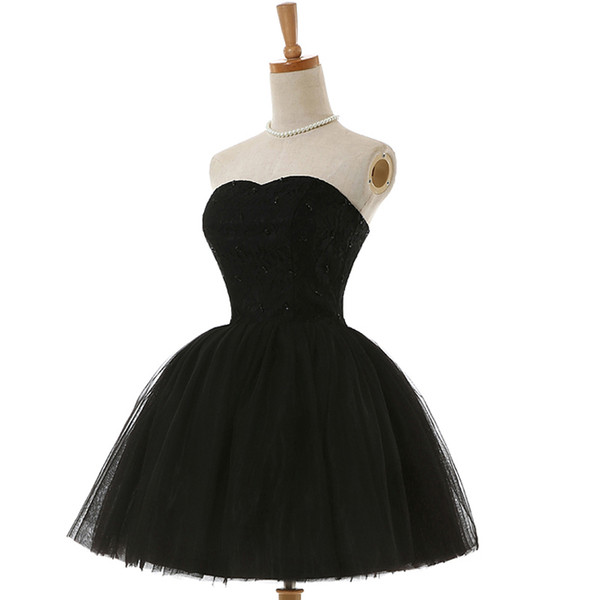 2017 Pretty Black Homecoming Dresses Sexy Sweetheart Neck Mini Tulle Short Beaded Bodice Short Party Prom Dresses Cocktail Dresses Under 100