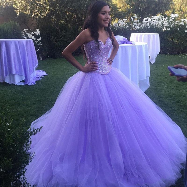 Sparkly Lavender Prom Long Quinceanera Dresses Masquerade Sweetheart Open Back Bling Crystal Pageant Dresses For Sweet 16 Custom Made