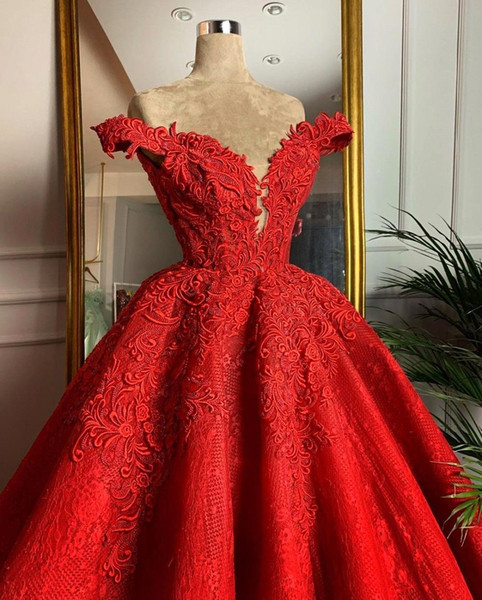 Sexy Deep V Neck Lace Appliqued Off the Shoulder Ball Gown Evening Dresses Custom Made Floor Length Quinceanera Dresses