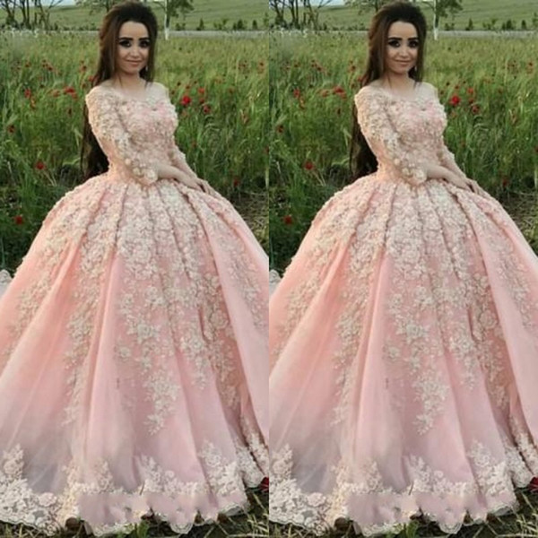 New Sweet 16 Pink Quinceanera Dresses Ball Gown Off Shoulder Appliques Petal Flowers Prom Dress Prom Evening Gowns vestido de 15 anos