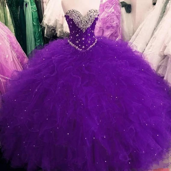 Real Images Royal Blue Sweet 16 Party Debutantes Gowns Puffy Tulle Crystals Sweetheart Neck Corset Back Plus Size Quinceanera Dress