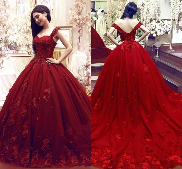 Luxury Lace Appliqued Ball Gown Quinceanera Dress Vintage Burgundy Spaghetti Sweet 16 Dress Long Formal Party Prom Evening Gown BC2408